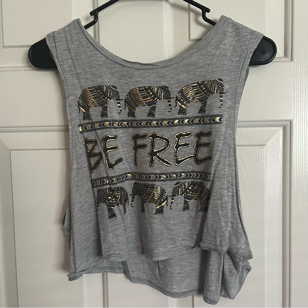 Boho “Be free” elephant crop tank top